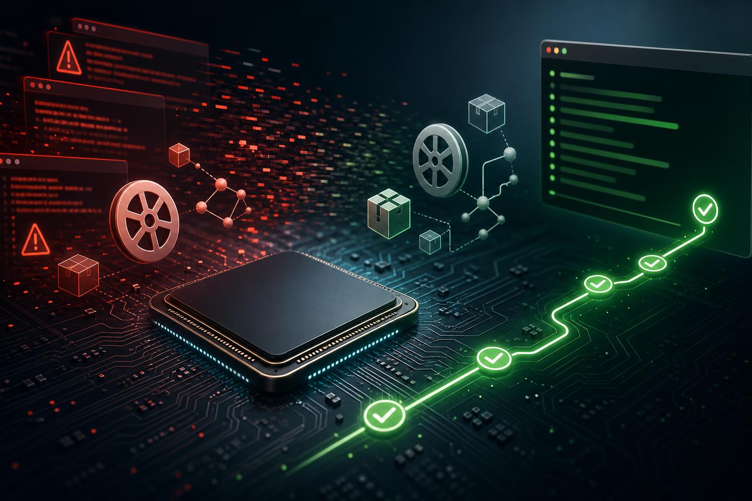 Technical illustration of an Apple Silicon chip, Python wheel artifacts, and a clean green install path for OpenClaw on macOS